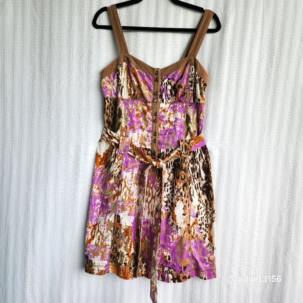 EUC  COLORFUL ANIMAL PRINT BUTTON FRONT MINI DRESS BY DKNY JEANS  - SIZE MEDIUM